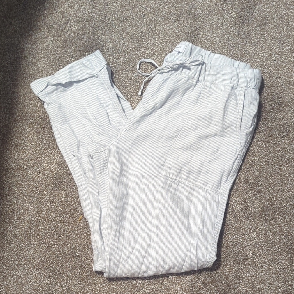 Kenar 100% Linen Pinstripe Pull On Pants  medium